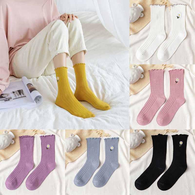 

Socks & Hosiery Women's Little Flower Girl's Simple Solid Color Korean Style Long Cute Happy And Funny, Yellow