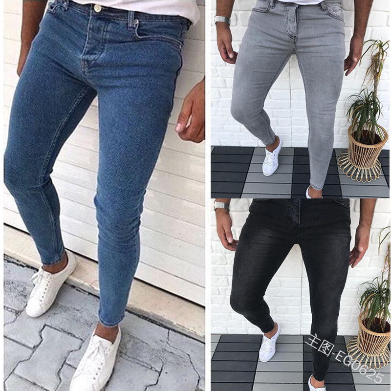 

Youth Ularity Date Men Solid Color Fastener Decoration Casual Versatile Slim Fit Slimming Classic Jeans Skinny Pants, Gray