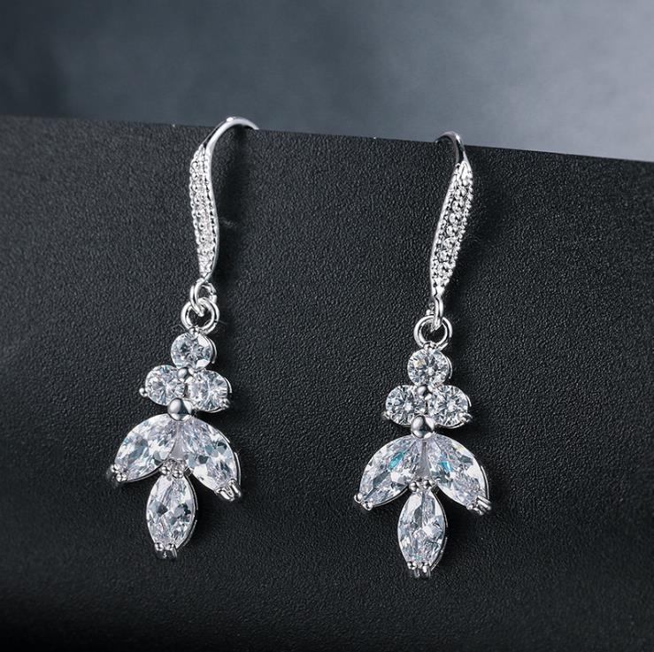 

UILZ New Arrival Elegant Marquise Cut Cubic Zirconia Hook Drop Earrings for Women Bridal Wedding Jewelry UEL853