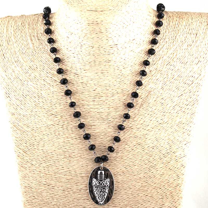 

Fashion Bohemian Jewelry Black Glass Crystal Rosary Chain Metal Pendant Necklace For Women Ethnic Necklace