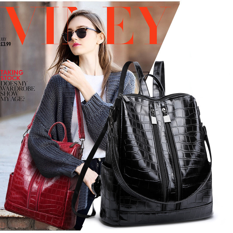 

2020 New Backpack Women Outdoor Travel Backpack Students European and American Fashion Custom Gift Bag Casual Backpack, Crocodile black