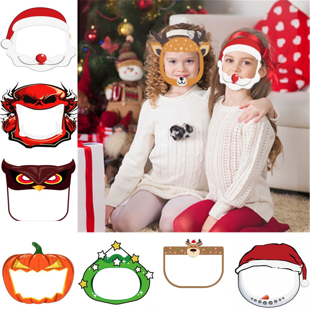 

US Stock Cristmas Halloween Party Face Masks Protective Full Face Shield PET Sponge Santa Claus Pumpkin Anti Dust Kids Boy Girl Transparent