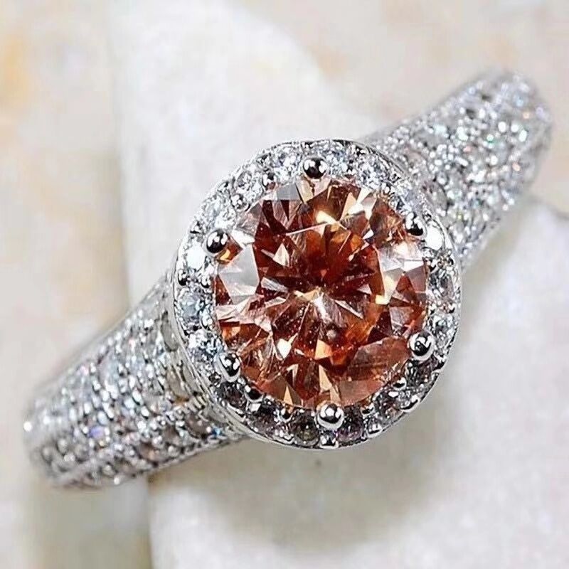 

Hot Sale Champagne Diamond Women'd Finger Rings with Size Crystals Stone Fashion Wedding Engagement Female Jewelry Rings Accessories