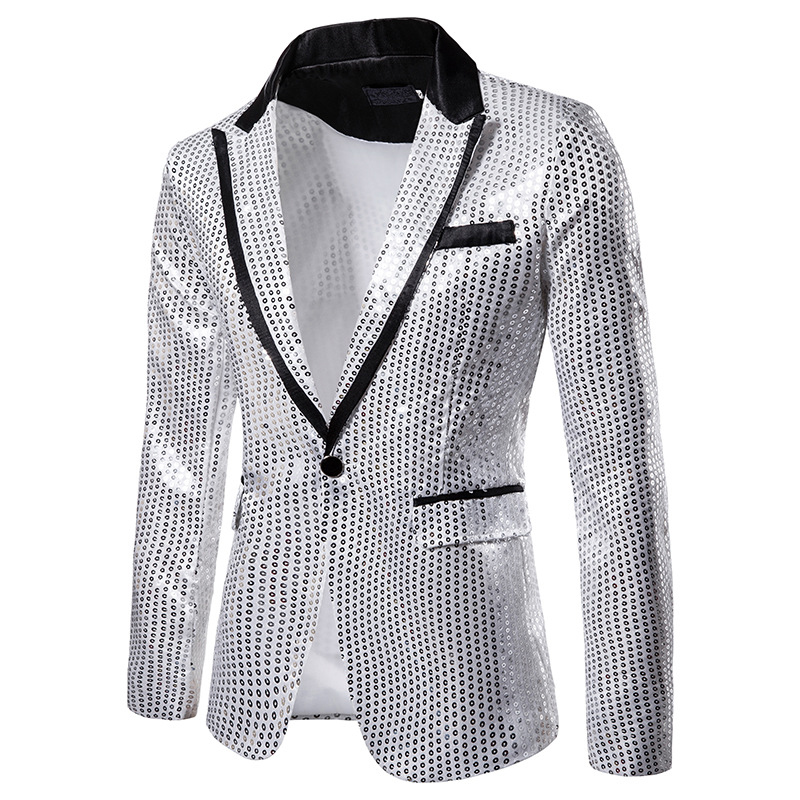 

Men' Jackets Party Dress Blazer Men Sequins Long Sleeve Pocket Homens Blazers Blazer Masculino Clothing Men Suit Jackets, Gold