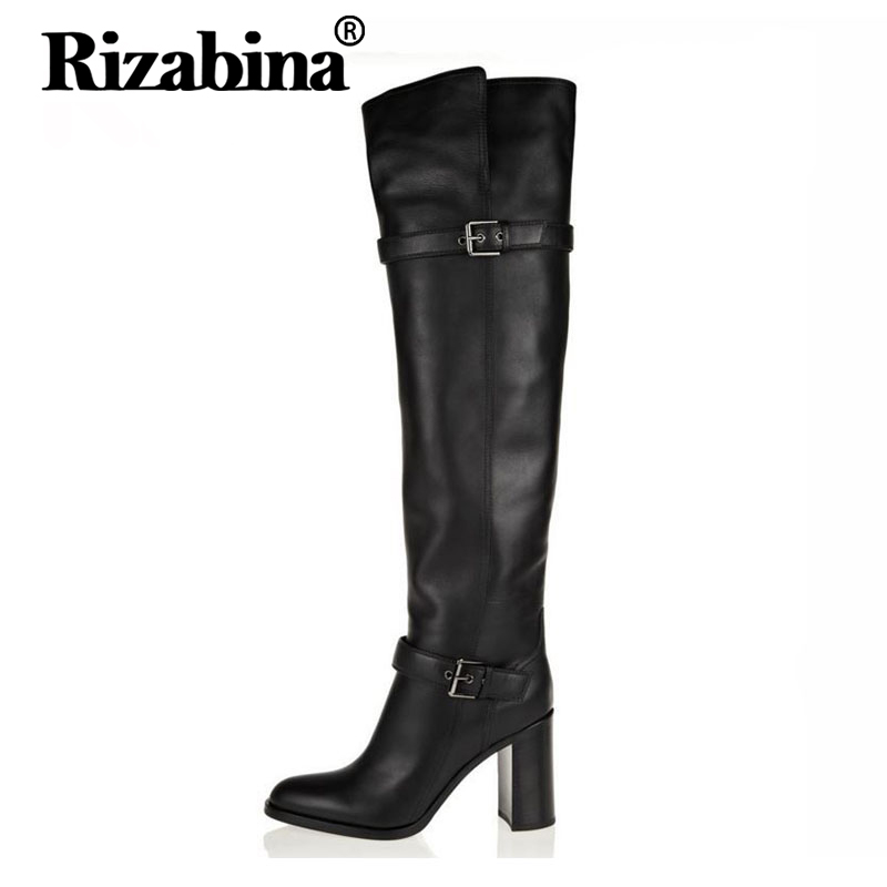 

size 31-45 women real genuine leather high heel over knee boots sexy long boot winter warm botas militares footwear shoes R5391, Black