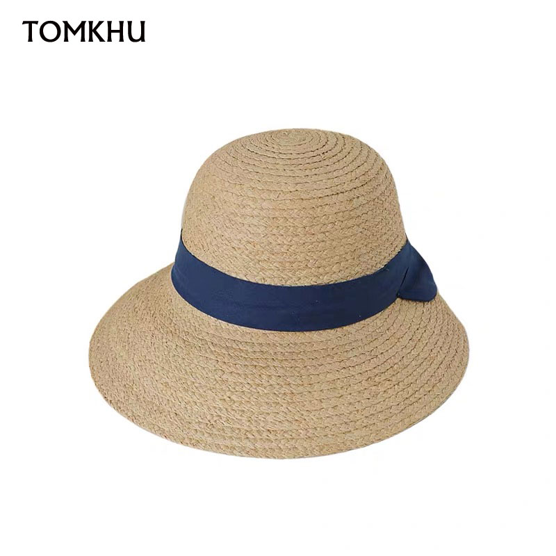 

TOMKHU New Women Summer Visors Hat Foldable Sun Hat Wide Large Brim Beach Hats Straw Chapeau Femme Beach UV Protection Cap, Black