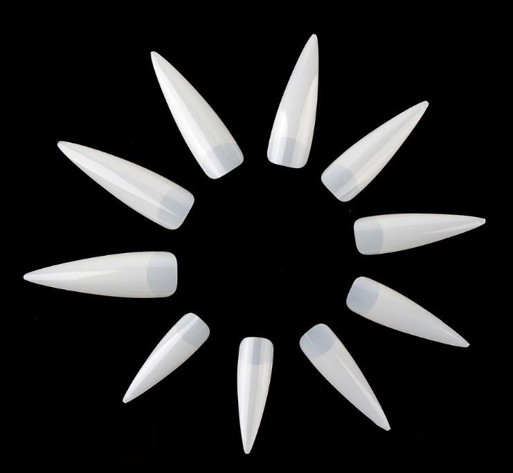 

100Packs Long Stiletto Nails Long Sharp False Nail Art Tips Acrylic Salon White Natural Clear Wholesale SN284