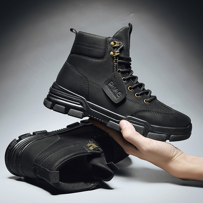 

vertvie Winter Warm Men Boots Pu Leather Waterproof Male Snow Boots Handmade Working Ankle High Top Men Shoes Footwear, Beige