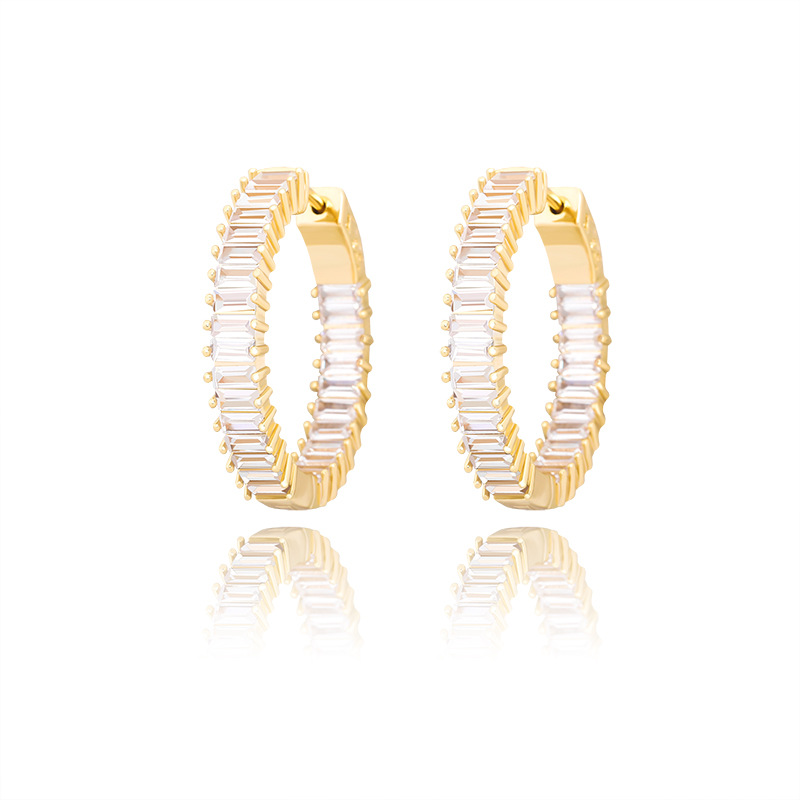 

Luxury Bling Zircon Circle Earrings Fashion 18K Gold Rhodium Plated Hoop Huggie Hip Hop Women Earrings