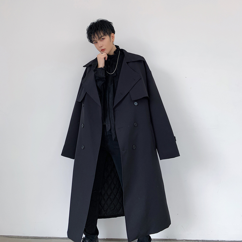 

Men Vintage Double Breasted Thick Cotton Padded Trench Coat Male Streetwear Hip Hop Loose Belt Long Windbreaker Jacket Overcoat, W1626