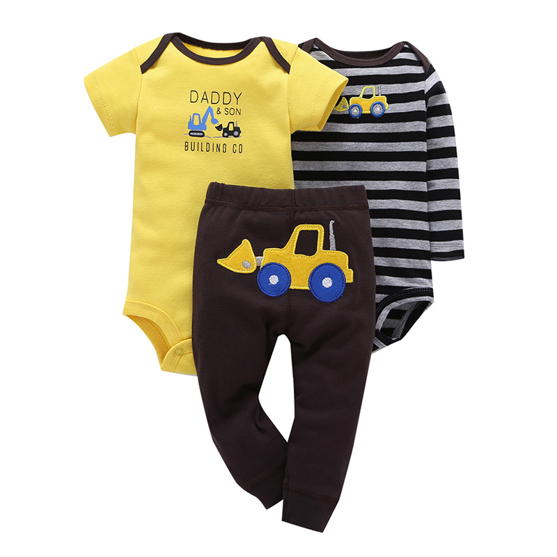 

3 pieces of newborn baby boy clothes kids baby girl romper set short sleeve long sleeve pants cartoon print toddler suit baby, As picture