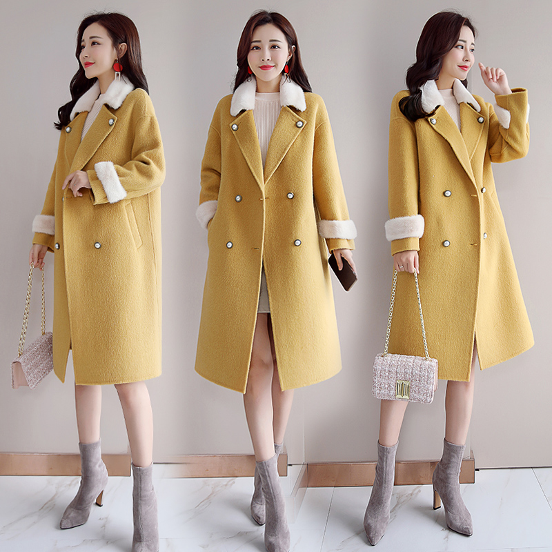 

autumn winter new Korean double-breasted college wind wool coat women loose Long woolen coat female winter women long