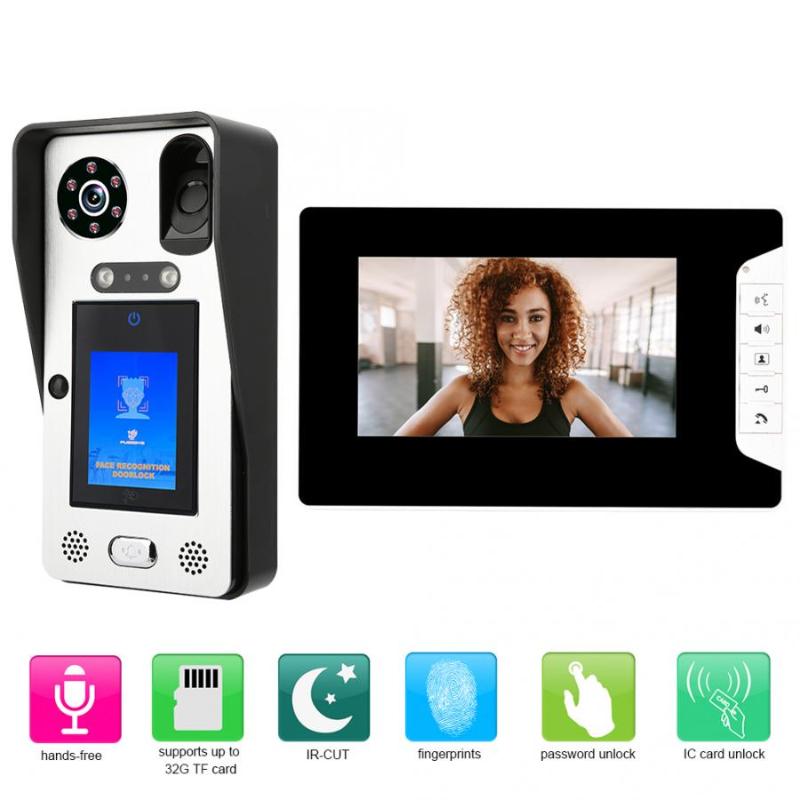 

Wired Video Doorbell 7in 1000TVL Wired Video Doorbell 2 Monitors Face Fingerprint Password RFID Doorphone 100-240V