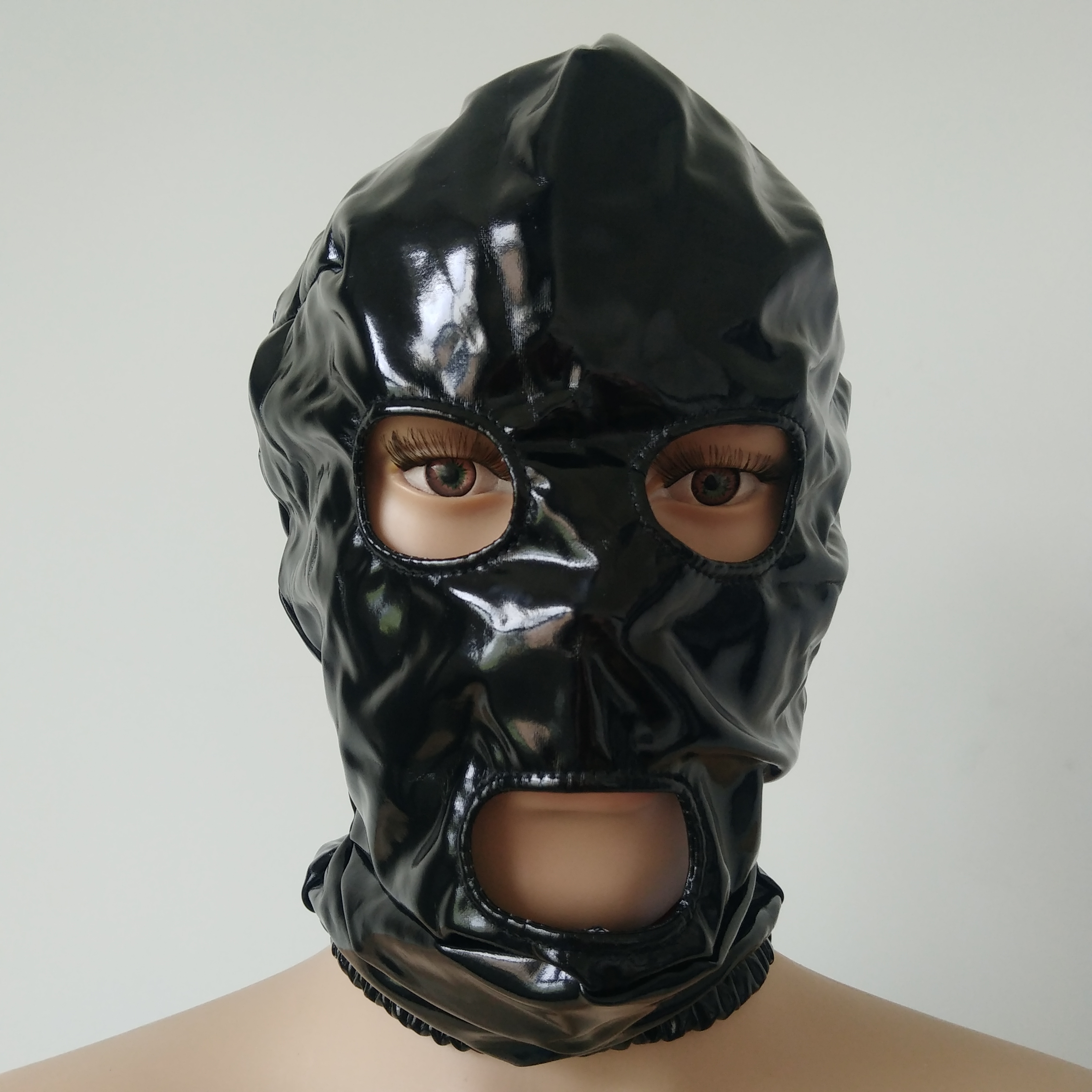 Spandex Hood Full Mask Open Mouth 1 Hole Stretchy Black Gimp Mask Hood 