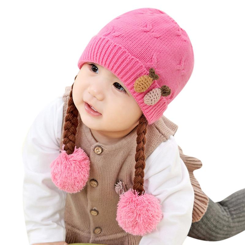 

Cute Hat For Girls Kids Toddler Girls Baby Winter Braid Crochet Knit Hat Beanie Cap Hairball Children's Hats Caps Dropshipping, Red