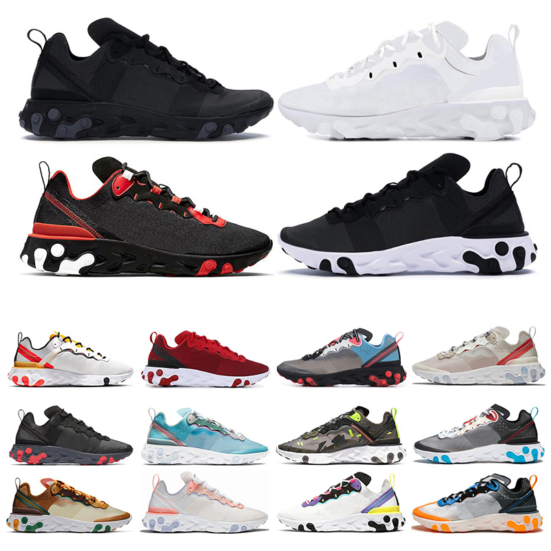 

New React Element 87 55 men women Running Shoes triple black white Royal Red Sail Script sports sneakers shoes size 36-45, Blue purple 36-40