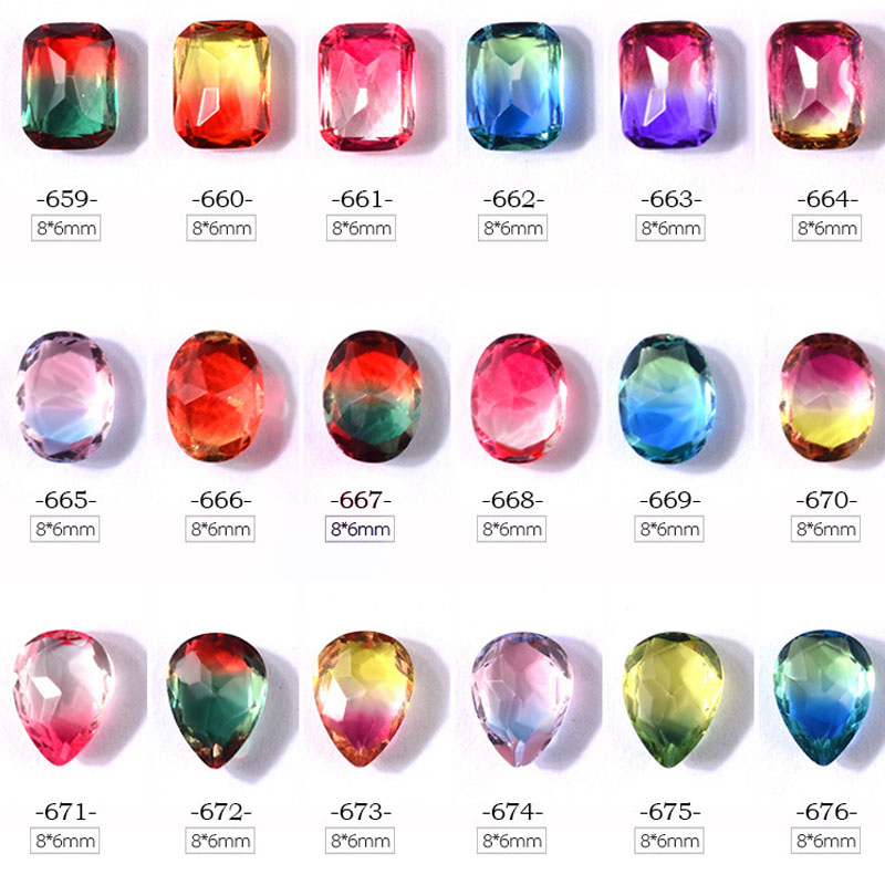 

10pcs/bag 8*6mm Nail Jewerly Clear Flame Glass Rhinestones for Nails Oval/Rectangle/Waterdrop Glitter Diamond For Nail Art Decor