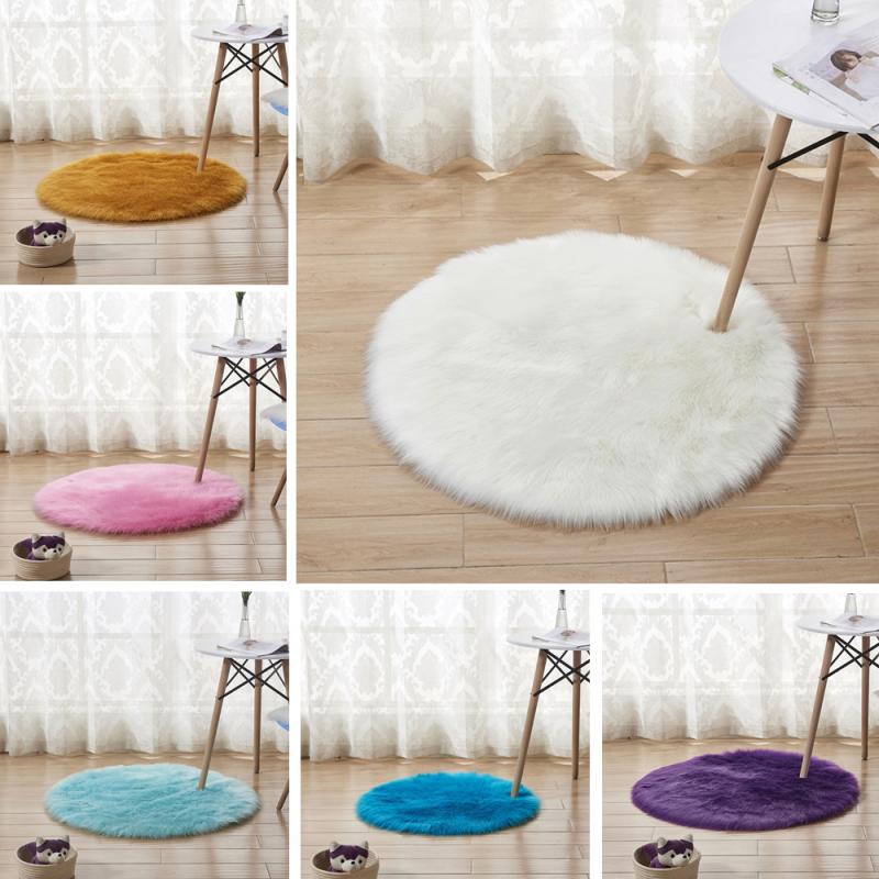 

Shaggy Carpet Wool Faux Fluffy Mat Artificial Sheepskin Hairy Mat Round Rug NO Lint Carpet For Bedroom Living Room Decor 30*30CM, White yellow tip