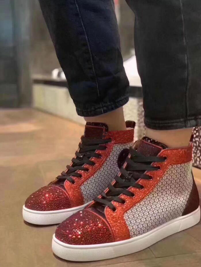 

Luxey Designsr High Top Sneakers Round-toe Red Bottom Men Sneakers For Women Skateboard Walking High Quality Casual Party Wedding, Black