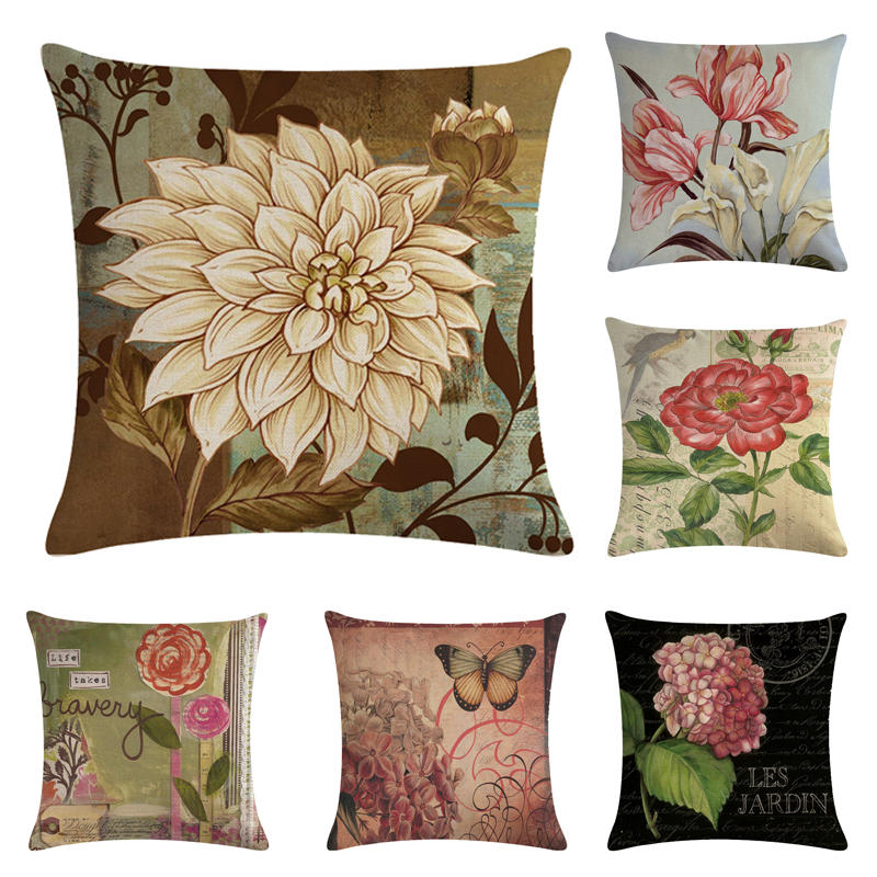 

45cm*45cm Antique roses and chrysanthemums design linen/cotton throw pillow covers couch cushion cover home decorative pillows