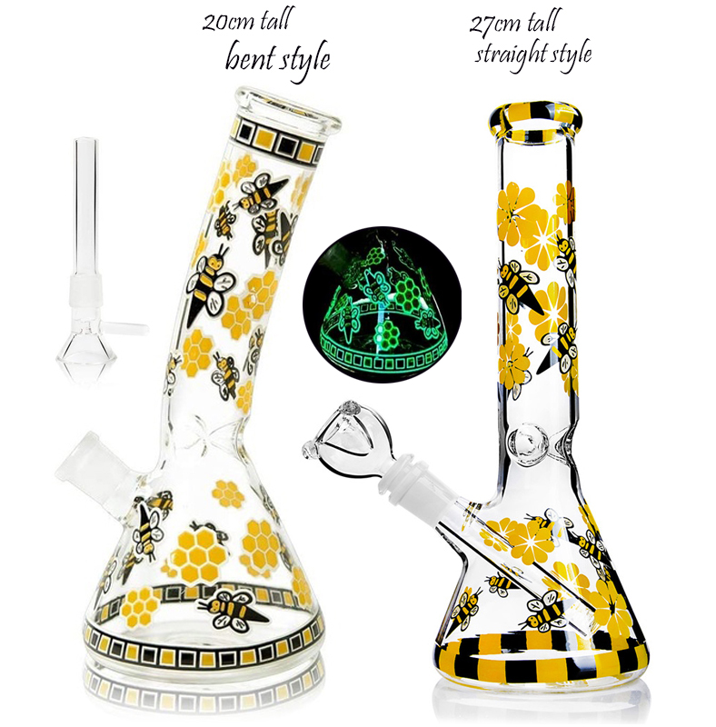 

Two Styles Yellow bee Bong Smoking Pipe beaker Bong Heady Dab Rigs Chicha Dabber Unique Glass Water bongs Hookahs With 14mm joint