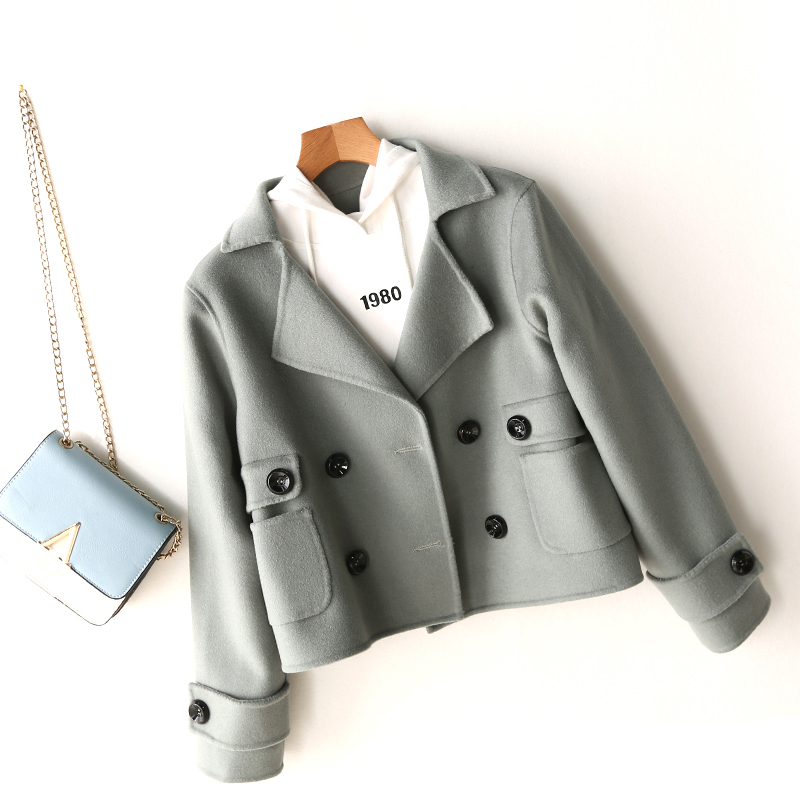 

Winter 100% Wool Coat Women Autumn Clothes 2020 Elegant Vintage Cashmere Jacket Ladies Short Woolen Jackets Hiver 017, Green