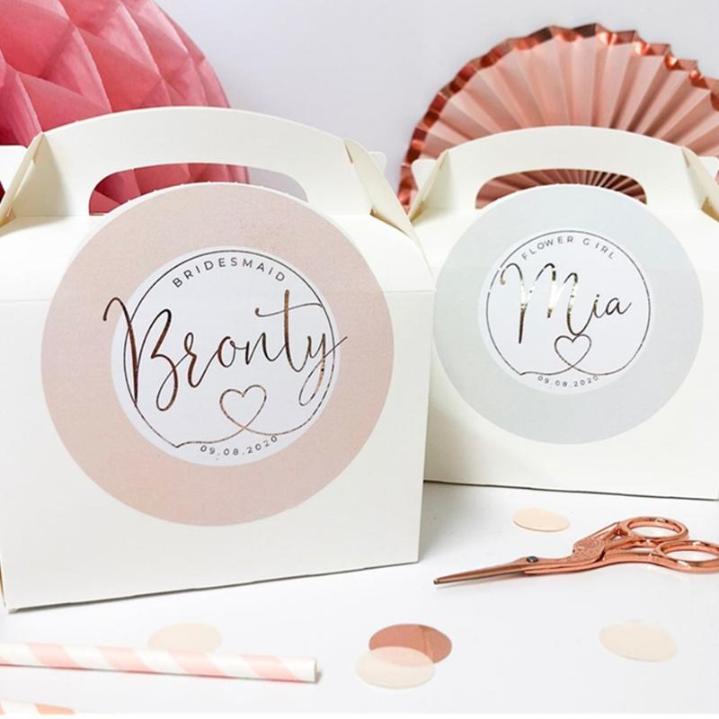

Personalised Children's Wedding Activity Gift Box Favour ROSE GOLD SCRIPT Page Boy Flower Girl, Kids Thank you Foil Gift Bag