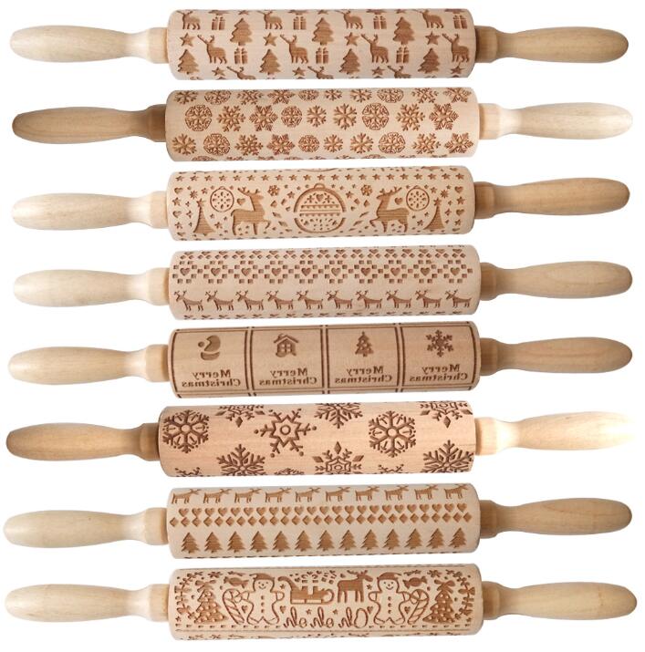 

Embossing Rolling Pin Merry Christmas Decorations Cookies Biscuit Fondant Cake Dough Engraved Roller Elk Wooden Baking Moulds GGA3680