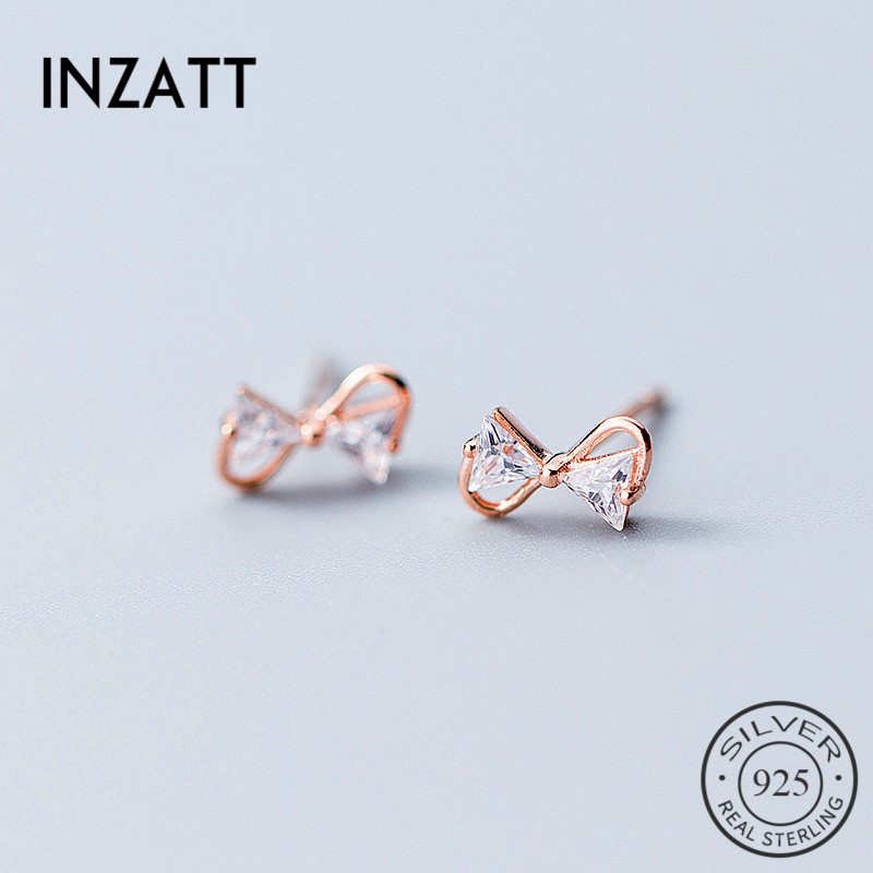 

INZABohemia Bowkont Zircon Stud Earrings 2020 Pendientes Mujer Moda 2020 Jewelry Silver 925 Rose gold color For Women Gift