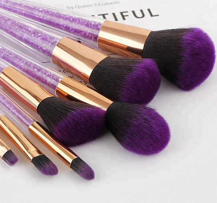 

7 pcs Beauty Tool Kit Purple Crystal Makeup Brush Set Black Purple Diamond Makeup Brush