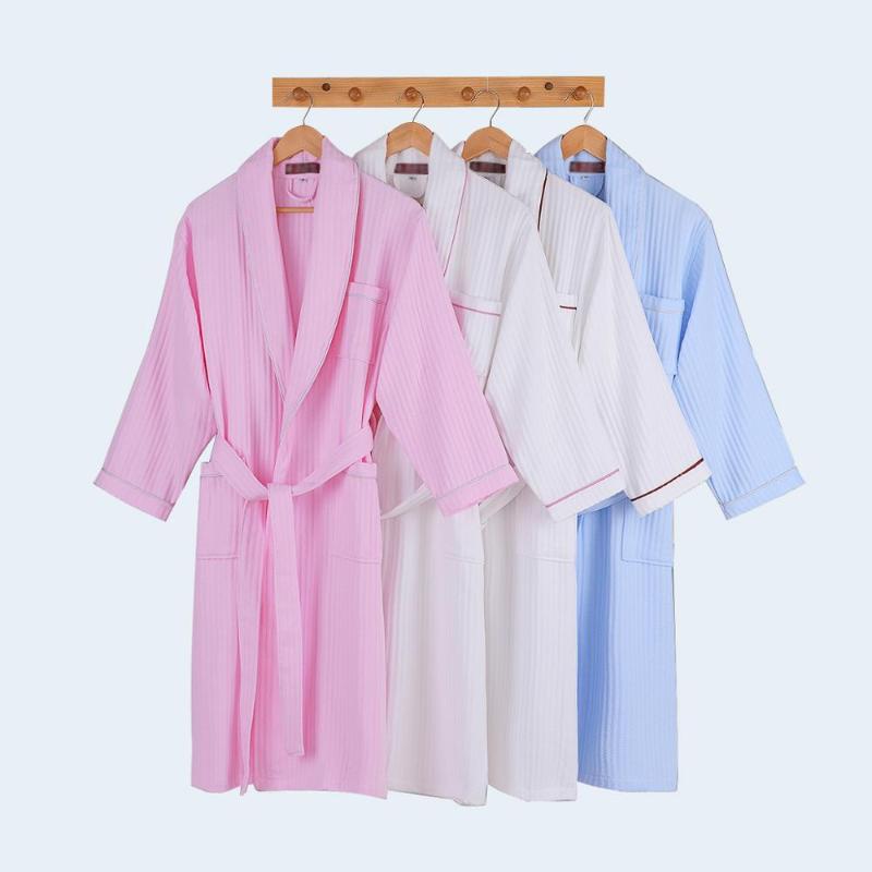 

Cotton Bathrobe Hotel Night Gown Spring Thin Waffle Nightwear Men And Women Couples Home Wear Pijama Lounge Negligee Nightie