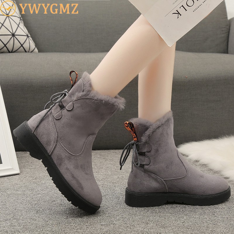 

Flat Leather Boots Women Zip Short Plush Winter Shoes Women 2020 Warm Ladies Boots Ankle Sewing Fashion Black Shoes Botas Mujer