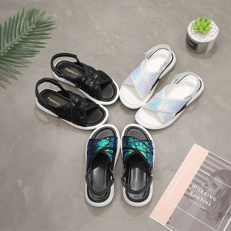 

Sequined Shoes Woman Sandals Platform Sandale Femme 2020 Slip On Summer Shoes Ladies Wedge Sandals Women Bling Sandles Women New, Black