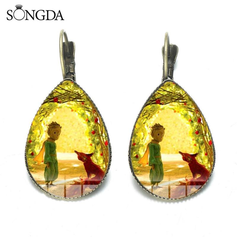 

Brand Cute Little Prince Earrings Le Petit Prince Fairy Tale Cartoon Collection Glass Photo Cabochon Water Drop Earrings