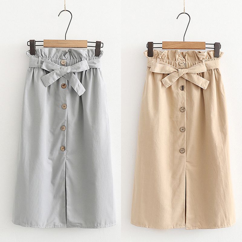 

Blackday Hot Spring Summer Skirts Women Midi Knee Length Korean Elegant Button High Waist Skirt Female Pleated School Skirt New, Red