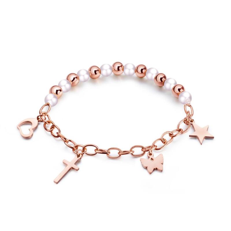 

SHOWTIME kpop stainless steel bracelet for women heart bracelets cross rose gold boho butterfly chain bohemian bead bracelet