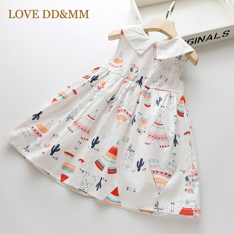 

LOVE DD&MM Girls Dresses 2020 Summer New Children's Wear Sweet Cartoon Cute Print Girls doll Collar Sleeveless Vest Dress, White