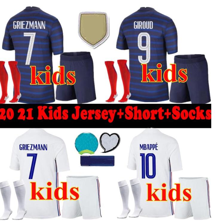 

Kids 2022 2021 European Cup Child boys France Soccer jersey+ short+socks Benzema Full uniform kits Set 20 21 Mbappe Kante POGBA GRIEZMANN Football Shirts maillo