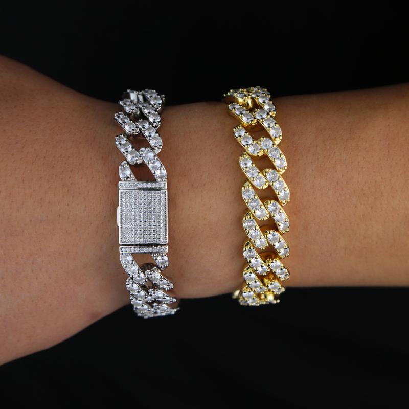 

high quality iced out hiphip bling Miami cuban link chain bracelet for men micro paved 5A cubic zirconia wide band party jewelry