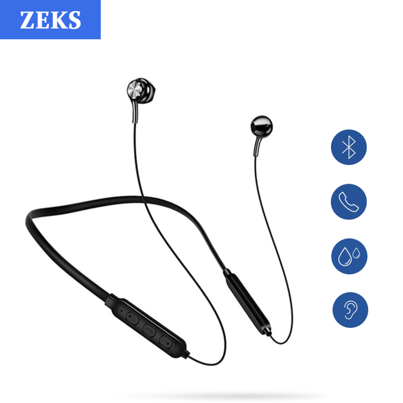 

ZEKS Wireless Bluetooth Earphone Hanging Neck Sport Stereo Waterproof Headphone Magnetic Attraction HIFI Noise Reduction Headset