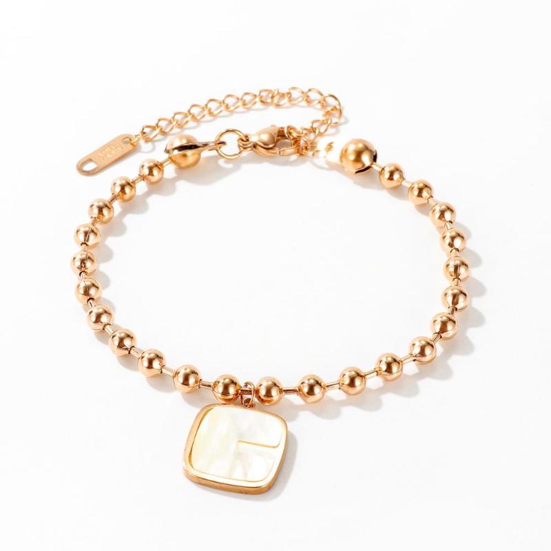 

New Arrival Fashion Beaded Chain Pearl Shell Square Pendant Bracelet Titanium Steel Jewelry Woman Gift Not Fade Drop Shipping