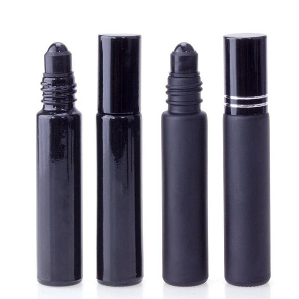 

Essential Oil Perfume Bottle 10ml Black Glass Roll On Perfume Bottle With Obsidian Crystal Roller Thick Wall Roll-on Bottles