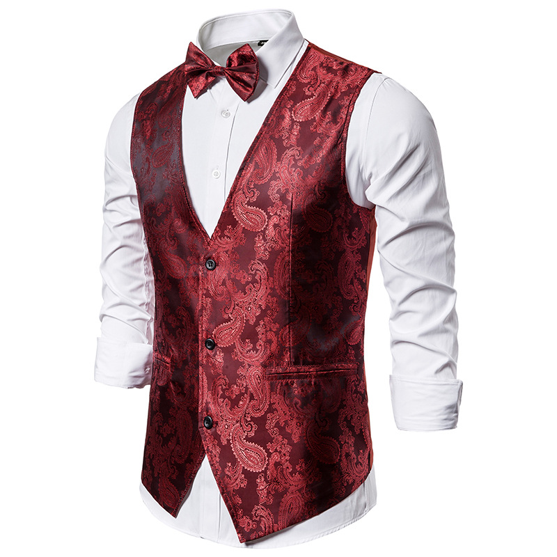 

Mens Hipster Steampunk Suit Vest 2020 Fashion Red Paisley Sleeveless Waistcoat Men Prom Party Disco Wedding Tuxedo Vests Gilet