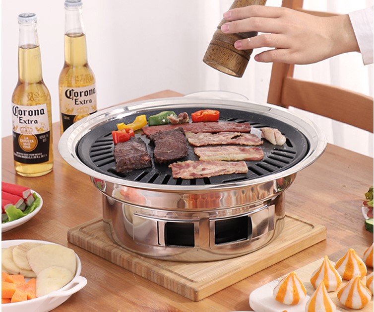 

commercial round charcoal barbecue grills indoor outdoor small domestic barbecue stove with mesh pan table BBQ heating stove125