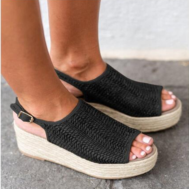 

New Women's sandals Wedge Heels Shoes Women Summer Comfortable Sandals Slip-on black Large size Platform Women's