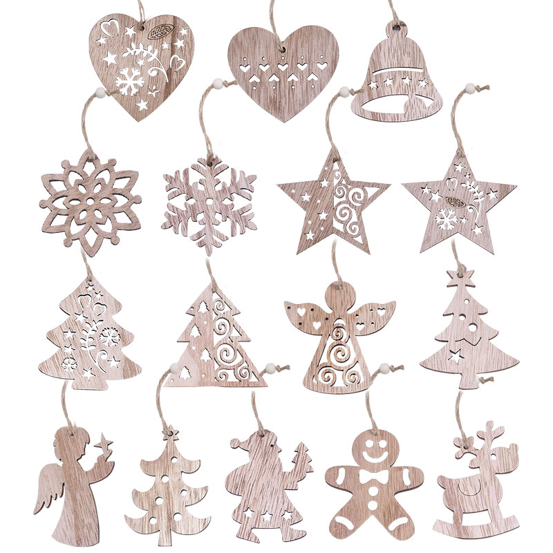 

Merry Christmas Wooden Pendant Hollow Snowflakes Christmas Tree Ornaments For New Year Xmas Party Hanging Decor Kids Favor Gift