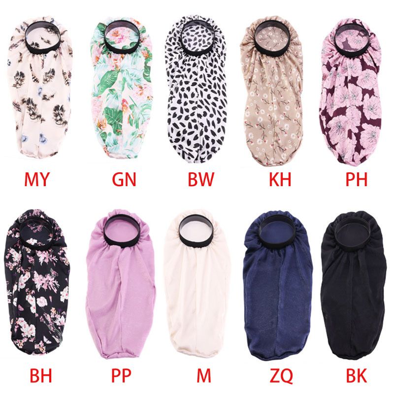 

Women Faux Silk Long Bonnet Sleep Cap Elastic Band Hair Turban Chemo Night Hat, Black