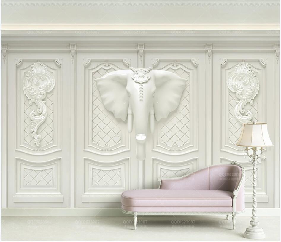 

Custom 3d photo wallpaper mural on the wall European style relief elephant carving home decor living room wallpaper for walls 3 d, Non-woven wallpaper