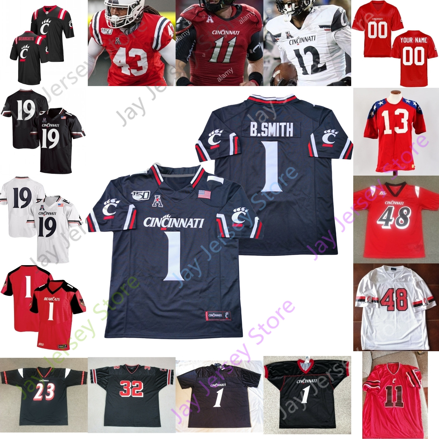 

Custom 2020 Cincinnati Bearcats Football Jersey NCAA College Ben Bryant Charles McClelland Jerome Ford Josh Whyle Bruno Labelle, Red iii