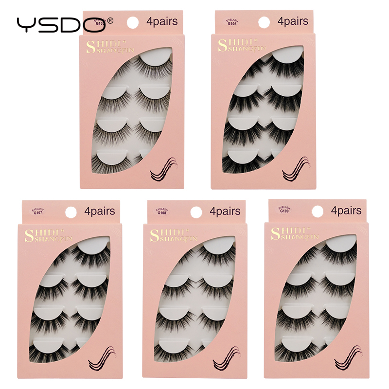 

YSDO 4 pairs mink lashes eyelash extension 3d mink eyelashes false lashes fluffy makeup full strip eyelashes faux cils G1